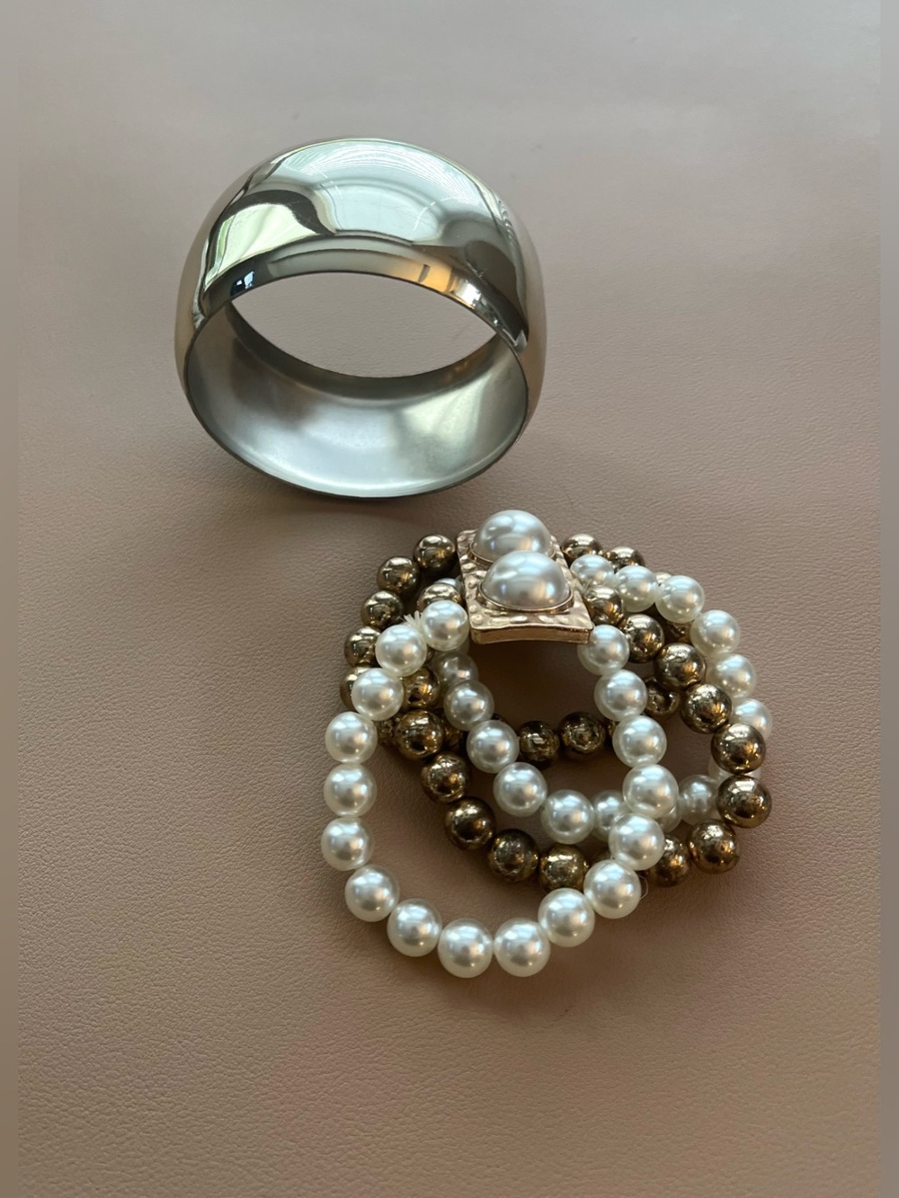 Polished Bangle and Beaded Stacked Pearl Bracelet
Set - Picture 2 of 2